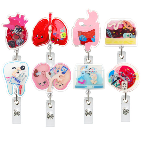 Wholesale Cross-border shaker with quicksand acrylic badge scroll retractable clip mobile pendant easy-to-pull ID gift