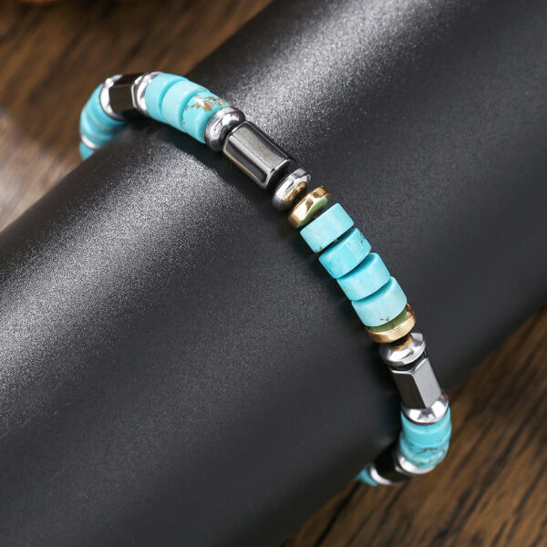 Wholesale Fashion Commuter Cross-border European and American Retro Style Bracelet Jewelry Trendy Men's Handmade Beaded Black Gallstone Turquoise Bracelet