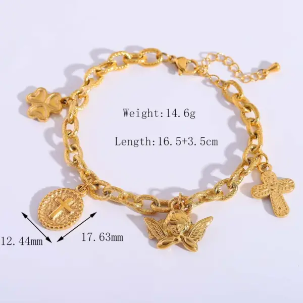 Wholesale Ion Plating (IP) 18K Gold Plated Cross Heart Shape Flower 304 Stainless Steel Elegant Religion Artistic Multi Charms Bracelet