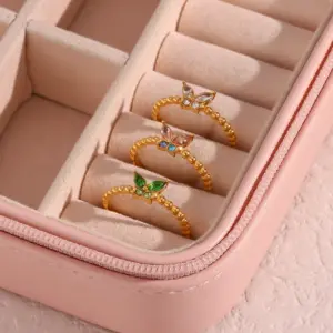 Wholesale PVD Coated Real Gold Plated 18K Gold Butterfly 304 Stainless Steel Waterproof Non Tarnish Rings