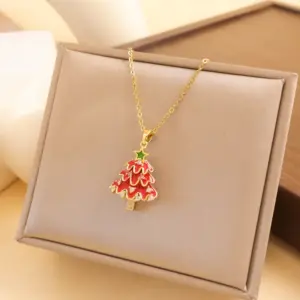 Xl754 Red Christmas Tree Necklace / Gold