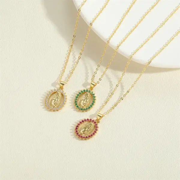 Vintage Style Simple Style Virgin Mary Copper Plating Inlay Zircon 14k Gold Plated Pendant Necklace