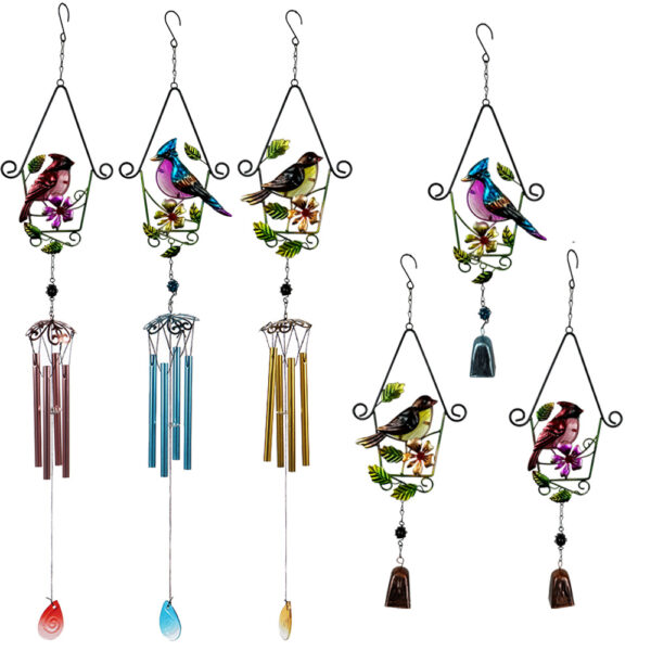 Wholesale Cross-border new house bird cage wind chime iron bird glass handicraft pendant courtyard balcony garden decoration