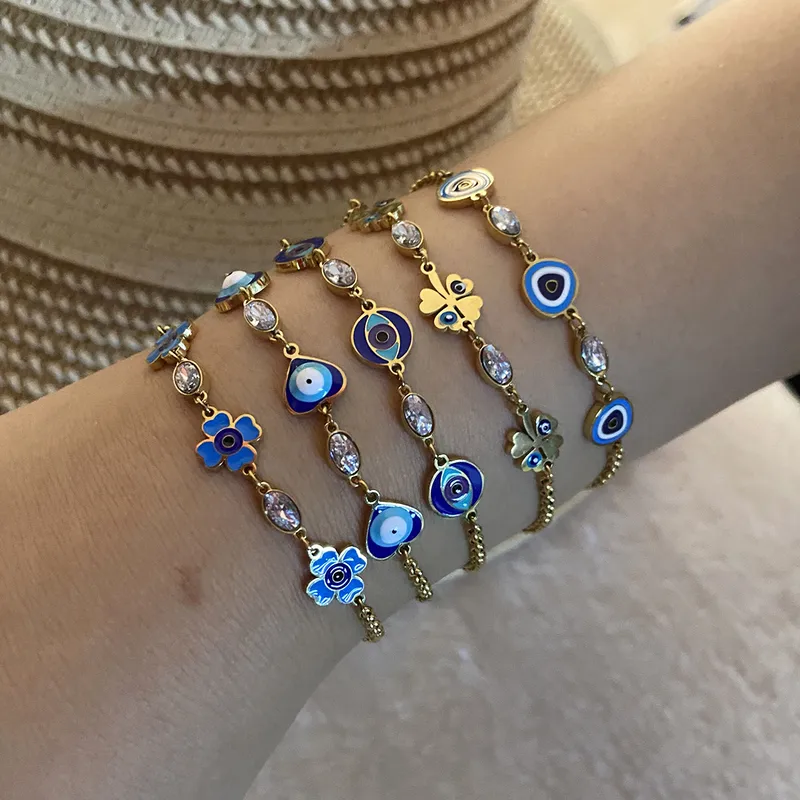 Wholesale PVD Coated 18K Gold Real Gold Plated Devil'S Eye Stainless Steel Luxurious Waterproof Non Tarnish 304 Stainless Steel Bracelets