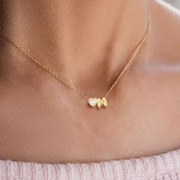 Letter Heart Shape 201 Stainless Steel Artificial Crystal Copper Elegant Simple Style Classic Pendant Necklace