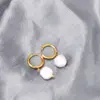 Wholesale Elegant Geometric Plating 304 Stainless Steel Titanium Steel Freshwater Pearl 18K Gold Plated Vacuum Plating PVD Coated Drop Earrings