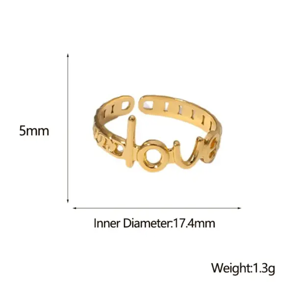 Wholesale PVD Coated Real Gold Plated Letter Stainless Steel Fashion Waterproof Non Tarnish Open Ring