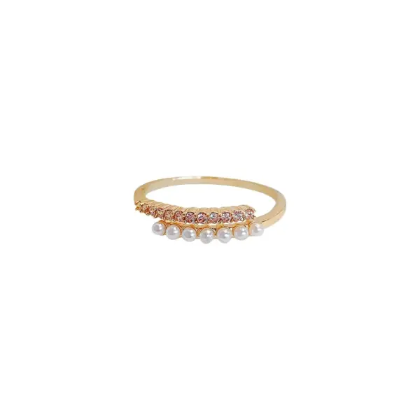 Wholesale Fashion Leaf Flower Bow Knot Copper Plating Inlay Pearl Zircon Open Ring 1 Piece