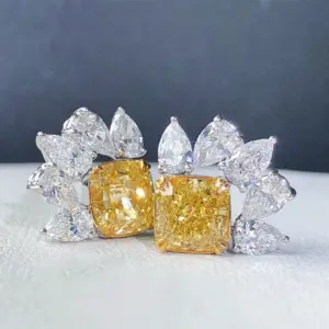 Wholesale Europe And The United States New Exquisite Zircon Yellow Diamond Inlaid Water Drop Copper Earrings
