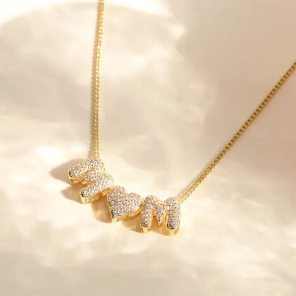 Wholesale Jewelry Vintage Style Classic Style Letter Brass Zircon 18K Gold Plated Plating Pendant Necklace Cable Chain