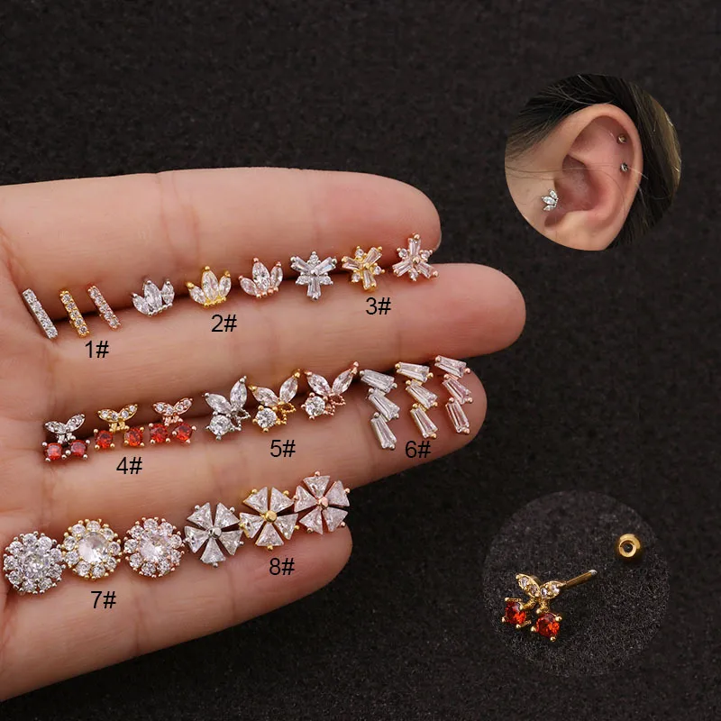 Wholesale 316L Stainless Steel Copper Ear Cartilage Rings & Studs Geometric Waterproof Non Tarnish Surgical Steel