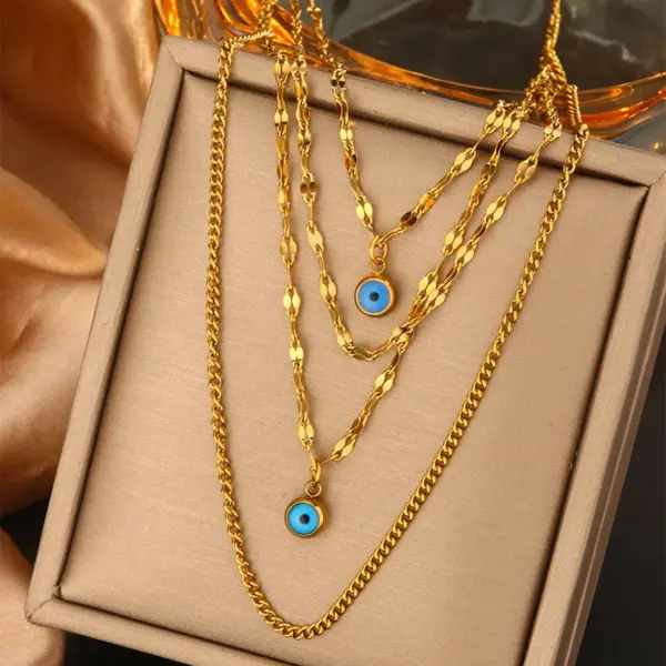 PVD Coated 18K Gold Plated Devil's Eye Heart Shape Lock 304 Stainless Steel Vintage Style Commute Waterproof Non Tarnish Layered Necklaces