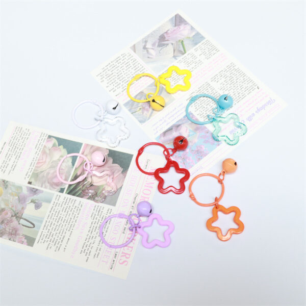 Wholesale Acrylic colorful five-pointed star key ring earphone case bag pendant paint card ring bell decorative key chain