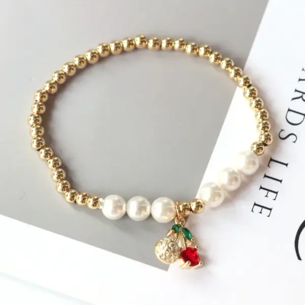 Wholesale Copper Ball Chain Beaded Pearl Cherry Strawberry Chili Bracelets