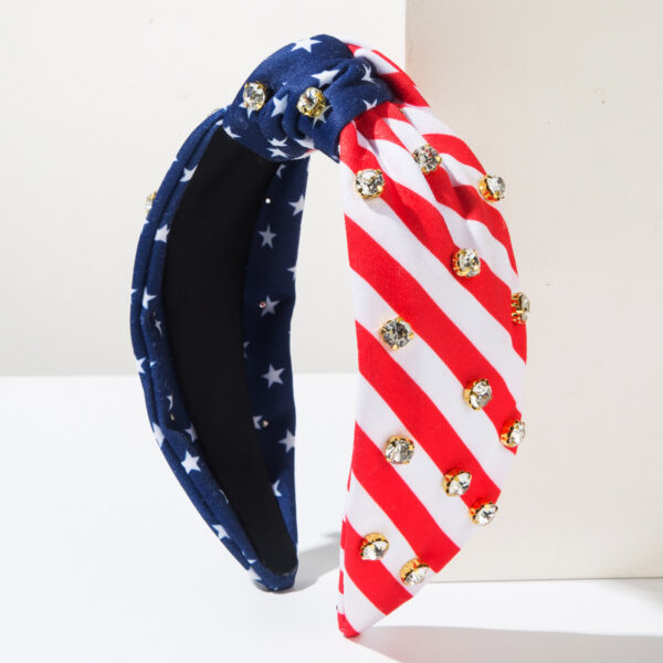 oly-b2a70911ea4c0567519eb091129ccb01 Wholesale Cross-Border New American Flag Independence Day Headband Creative Diamond Striped Star Sequin Fabric Headband Hair Accessories for Women