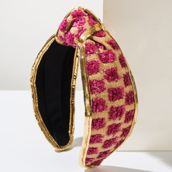 oly-b2a9f0f49a67e1b62c7a2658c812847b Wholesale Korean Style Sweet Raffigrass Plaid Woven Headband Simple Knot Cyber Popular Wide-brimmed Headband Hair Accessories Women's Cross-border Supply