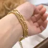 Ferroalloy Solid Color Vacuum Plating Real Gold Plated Simple Style Streetwear Waterproof Non Tarnish Gold Bracelets