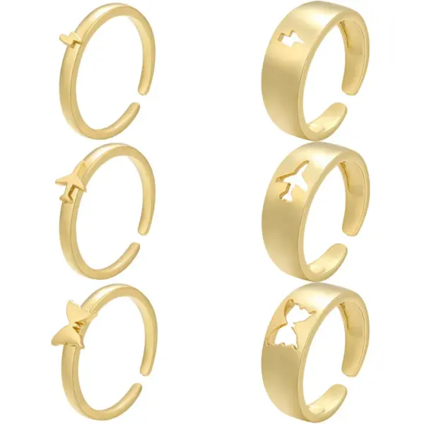 Wholesale Glossy Copper Plated 18k Gold Ring Lightning Airplane Butterfly Pattern Couple Ring