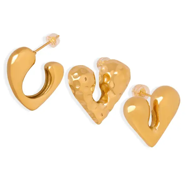 Wholesale 304 Stainless Steel Heart Shape PVD Coated 18K Gold Plated Real Gold Plated 18K Gold Streetwear Waterproof Non Tarnish Plating Gold Ear Studs