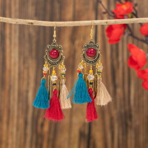 Wholesale Ethnic style retro long tassel earrings ear hook bohemian Yunnan travel photography performance decorations