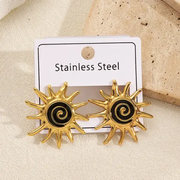 Wholesale Sunshine Plating Color Retention Earrings Hot Selling Polished And Drip Oil Electroplated Stainless Steel