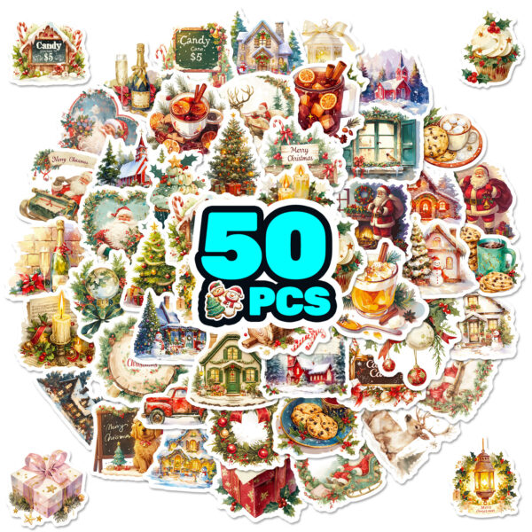 Wholesale 50 warm Christmas cartoon graffiti stickers warm atmosphere candle DIY luggage notebook stickers