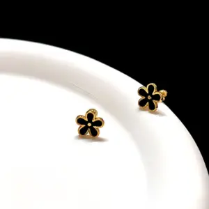 Black Gold Flower Ear Bone Stud (Single)