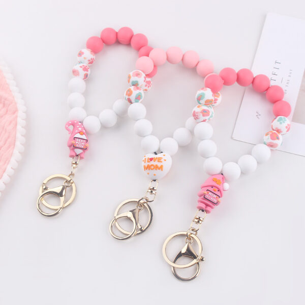 Wholesale 2025 New Mother's Day Silicone Wrist Keychain Pendant Love Silicone Beaded Bracelet Key Ring Accessories