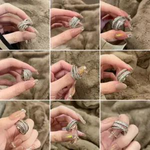 Wholesale Elegant Lady Geometric Copper Inlay Zircon Open Rings