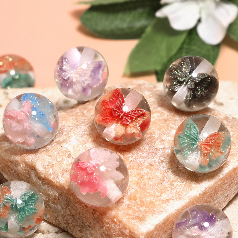 Wholesale Double-sided embedded fine glitter butterfly beads