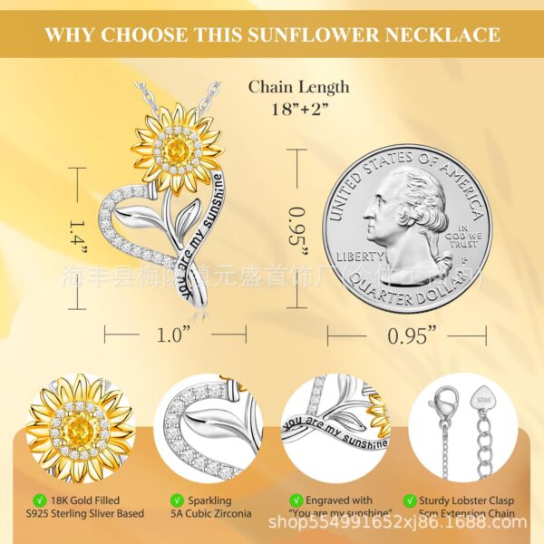 Wholesale European and American Cross-Border S925 Sterling Silver Sunflower Necklace Women's Amazon Sunflower Pendant Mother's Valentine's Day Clavicle Chain