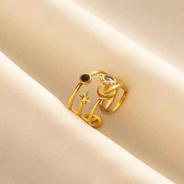 Ion Plating (IP) Real Gold Plated 18K Gold Geometric Sun Moon 304 Stainless Steel French Style Modern Style Waterproof Non Tarnish Open Rings