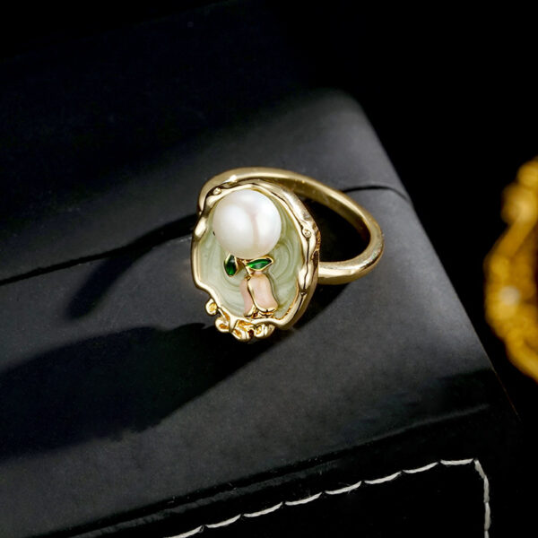 Wholesale Oil Painting Style Natural Freshwater Pearl Ring Women's Fashion Light Luxury Personalized All-match High-end Live Mouth Index Finger Ring