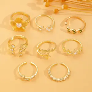 Wholesale Jewelry Casual Streetwear Flower Copper Plating Adjustable Ring Open Rings