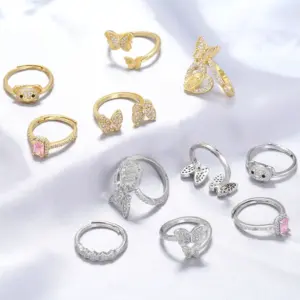 Wholesale Casual Elegant Butterfly Copper Plating Inlay Zircon 18k Gold Plated Open Rings