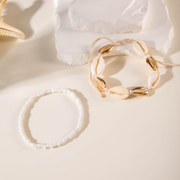 Wholesale European and American Cross-border Ocean Beach Holiday Style Rice Beads Two-piece Simple Contrast Color Shell Hand-woven Anklet