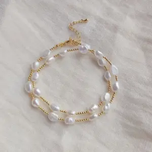 Wholesale Elegant Round Freshwater Pearl Copper Plating 18k Gold Plated Necklace