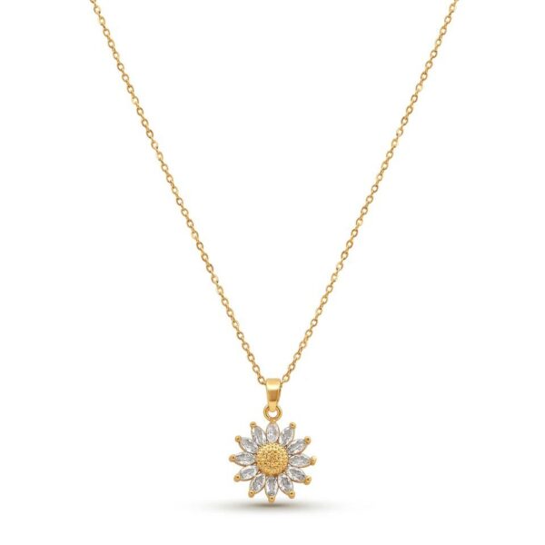 Wholesale New Vintage Sunflower Copper Zirconium Necklace Women's High-end Design Pendant Light Luxury Small Popular Internet Celebrity All-match Clavicle Chain