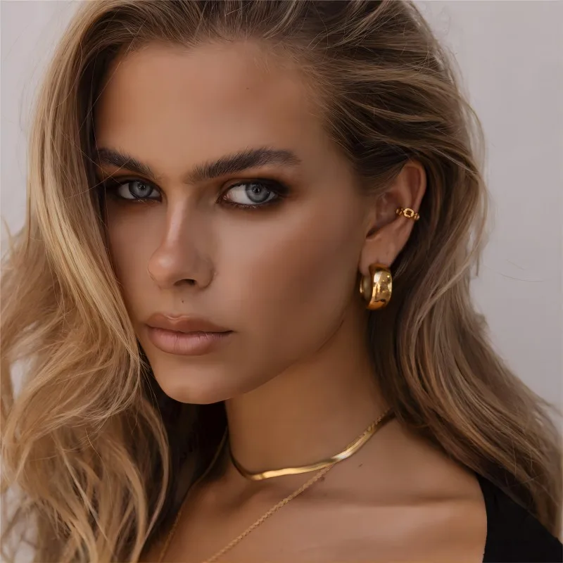 Wholesale PVD Coated Real Gold Plated 18K Gold Semicircle 304 Stainless Steel Simple Style Waterproof Non Tarnish Ear Studs