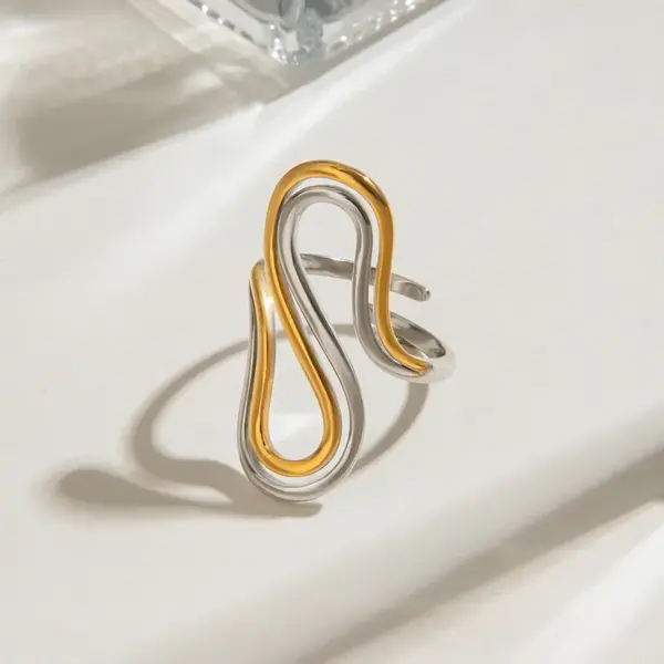 PVD Coated Real Gold Plated Color Block 304 Stainless Steel Casual Vacation Classic Style Waterproof Non Tarnish Open Rings