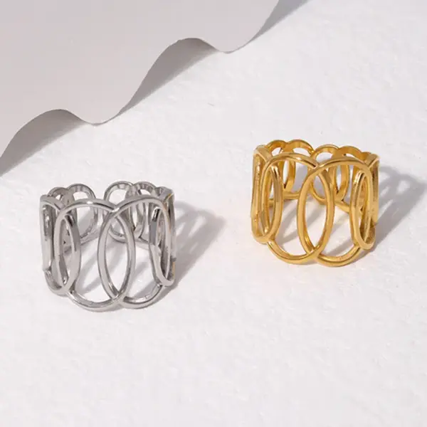 PVD Coated Real Gold Plated Solid Color Stainless Steel Fashion Waterproof Non Tarnish Open Ring