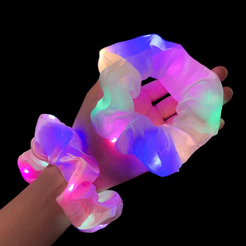 Wholesale LED glowing large intestine hair ring female LED night disco luminous head rope horsetail head jewelry