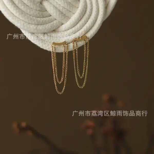 Wholesale European And American Simple Tassel Chain Smile Titanium Steel 18k Gold Plated Earrings