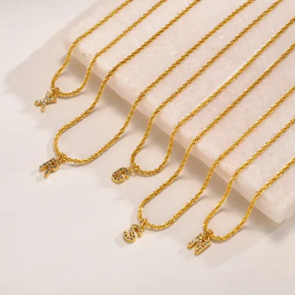 Wholesale Jewelry Fashion Letter 201 Stainless Steel Artificial Diamond Gold Plated Plating Inlay Stainless Steel Necklaces