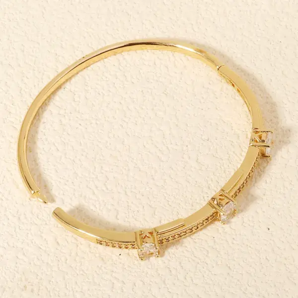 Copper Inlay Geometric Zircon Bangle