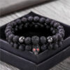 Wholesale Amazon Punk Bracelet Micropaved Zircon Diamond Ball Skull Set Bracelet Men's Volcanic Stone Bead Bracelet