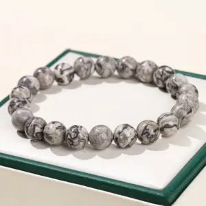 Natural Map Stone Bracelet / Diameter 8.1-8.8mm (about 21-23 Pieces)
