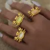 Wholesale Ion Plating (IP) Real Gold Plated 18K Gold Crab 304 Stainless Steel Cat's Eye Stone Vacation Marine Style Waterproof Non Tarnish Open Rings