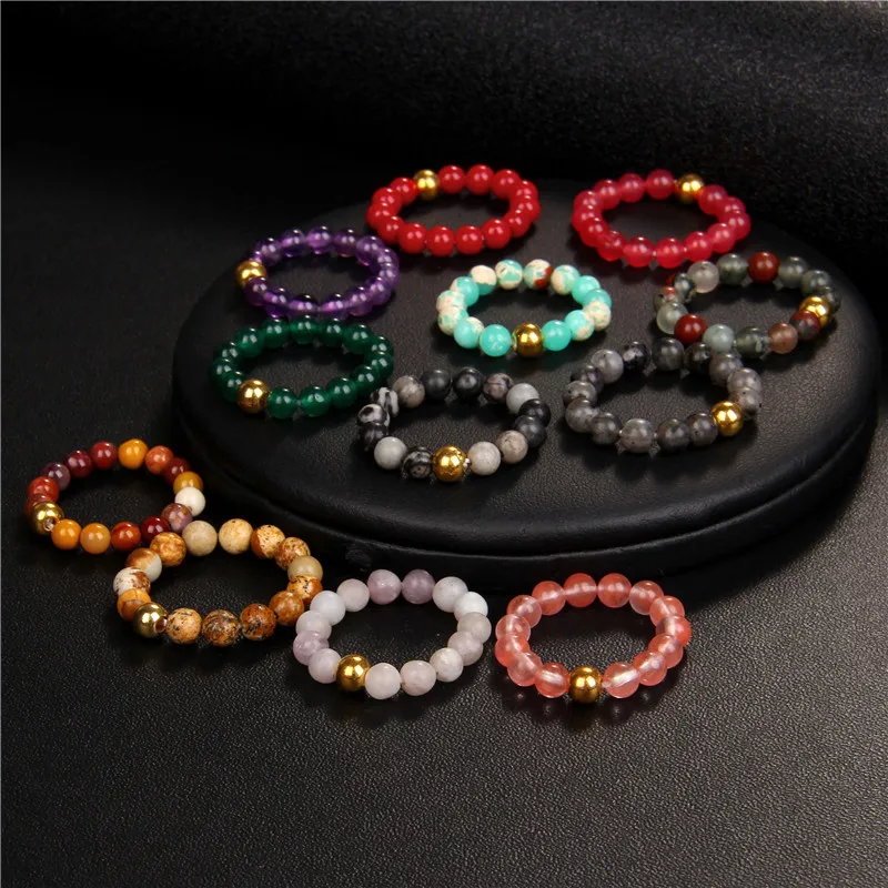 Wholesale Retro Solid Color Natural Stone Beaded Rings 1 Piece