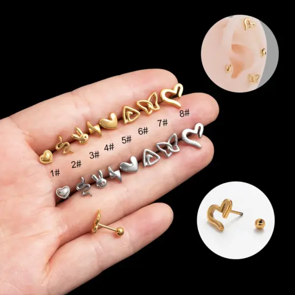 1 Piece Ear Cartilage Rings & Studs Retro Punk Korean Style Heart Shape Butterfly 316L Stainless Steel Waterproof Non Tarnish Surgical Steel